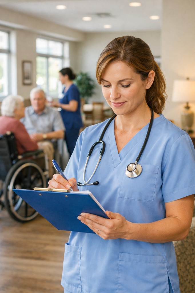 Nurse documenting care — medical record review