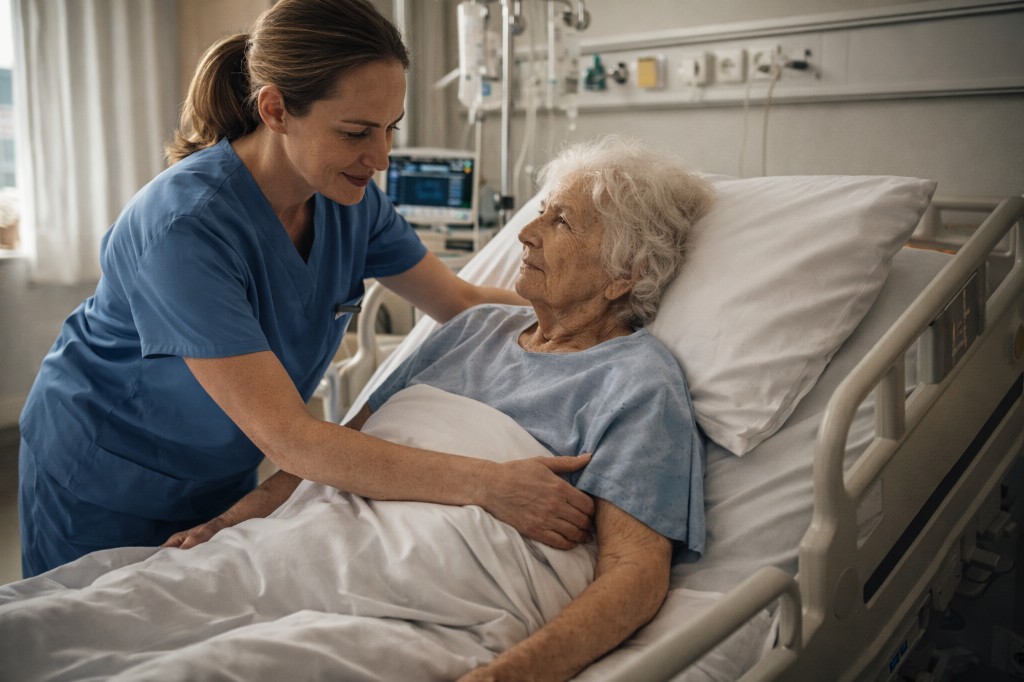 Nurse helping resident — medical care and expenses