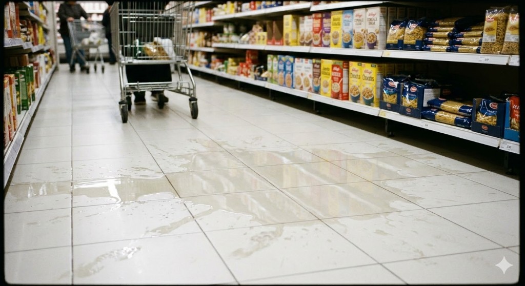 Wet floor in a store with no warning