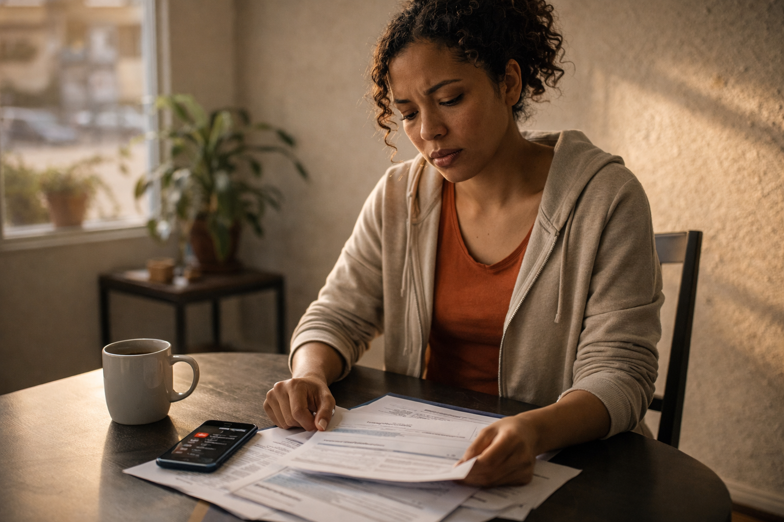 Person reviewing bills at home after an accident