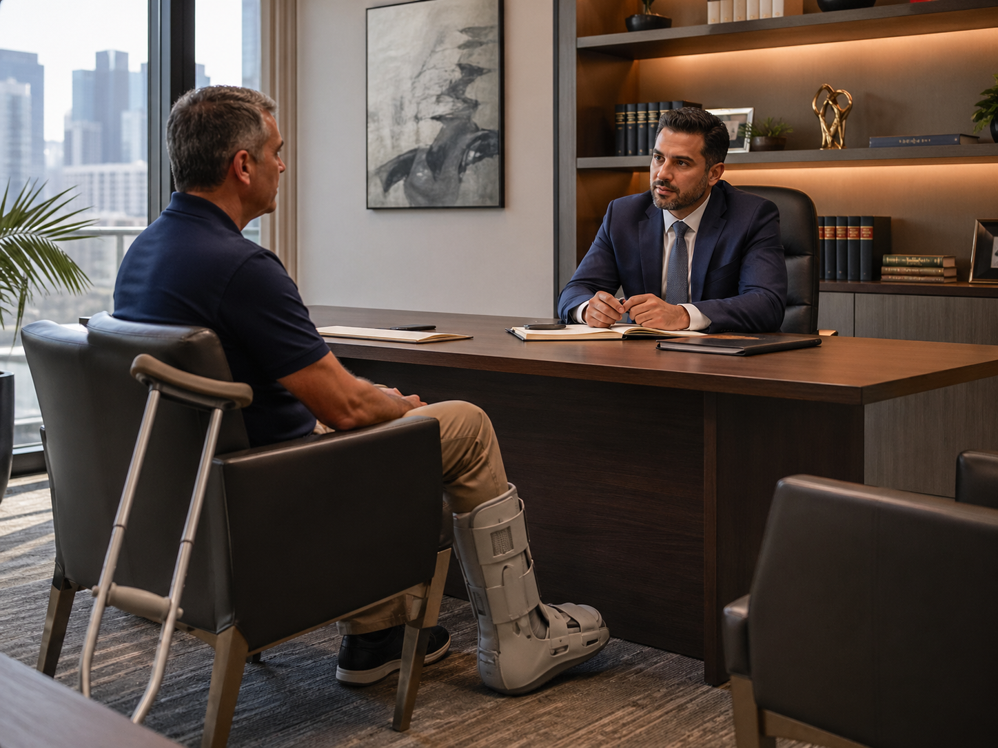 Attorney reviewing unsafe property injury evidence with client